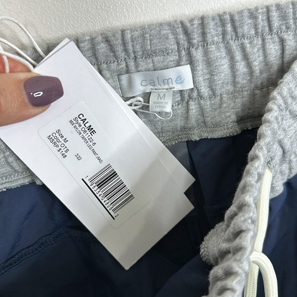 Calme by Johnny Was Mix Nylon Navy Blue Tapered Leg Track Pants Women’s Size M - Picture 5 of 6